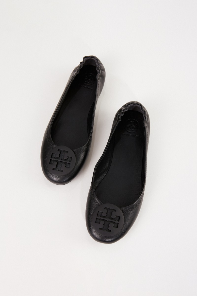 Tory Burch Leder-Ballerina 'Minnie Travel Ballet' Schwarz