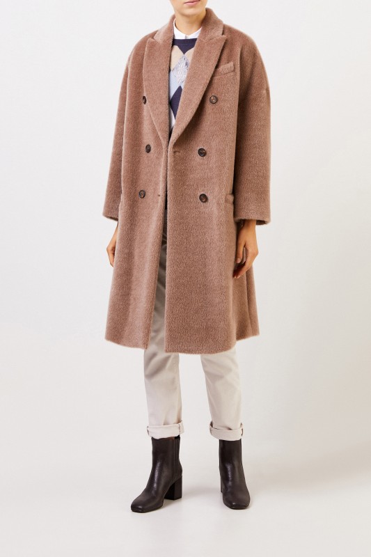 Brunello Cucinelli Alpaca-Woll-Mantel Hellbraun
