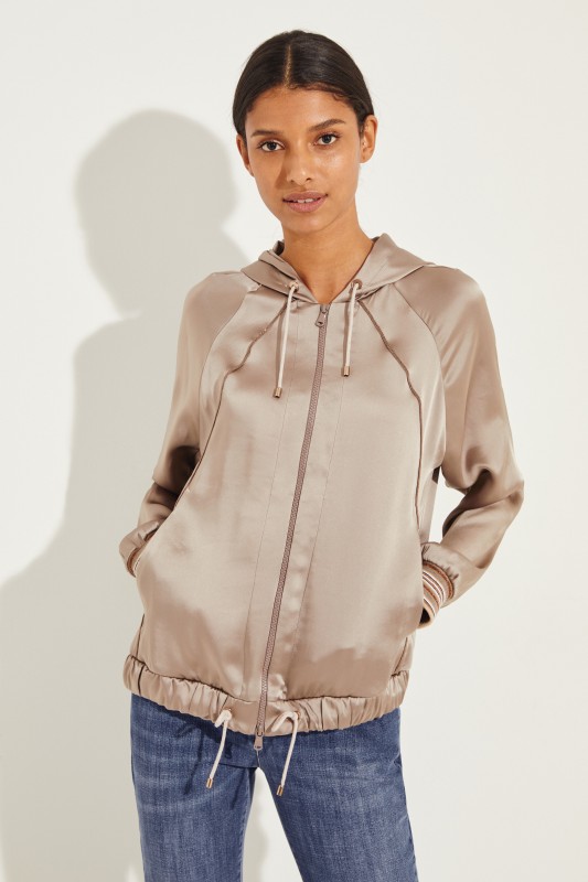 Cardigan mit Kapuze und Perlenverzierung Taupe
