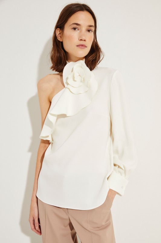 Seiden-Bluse mit Blumendetail Créme