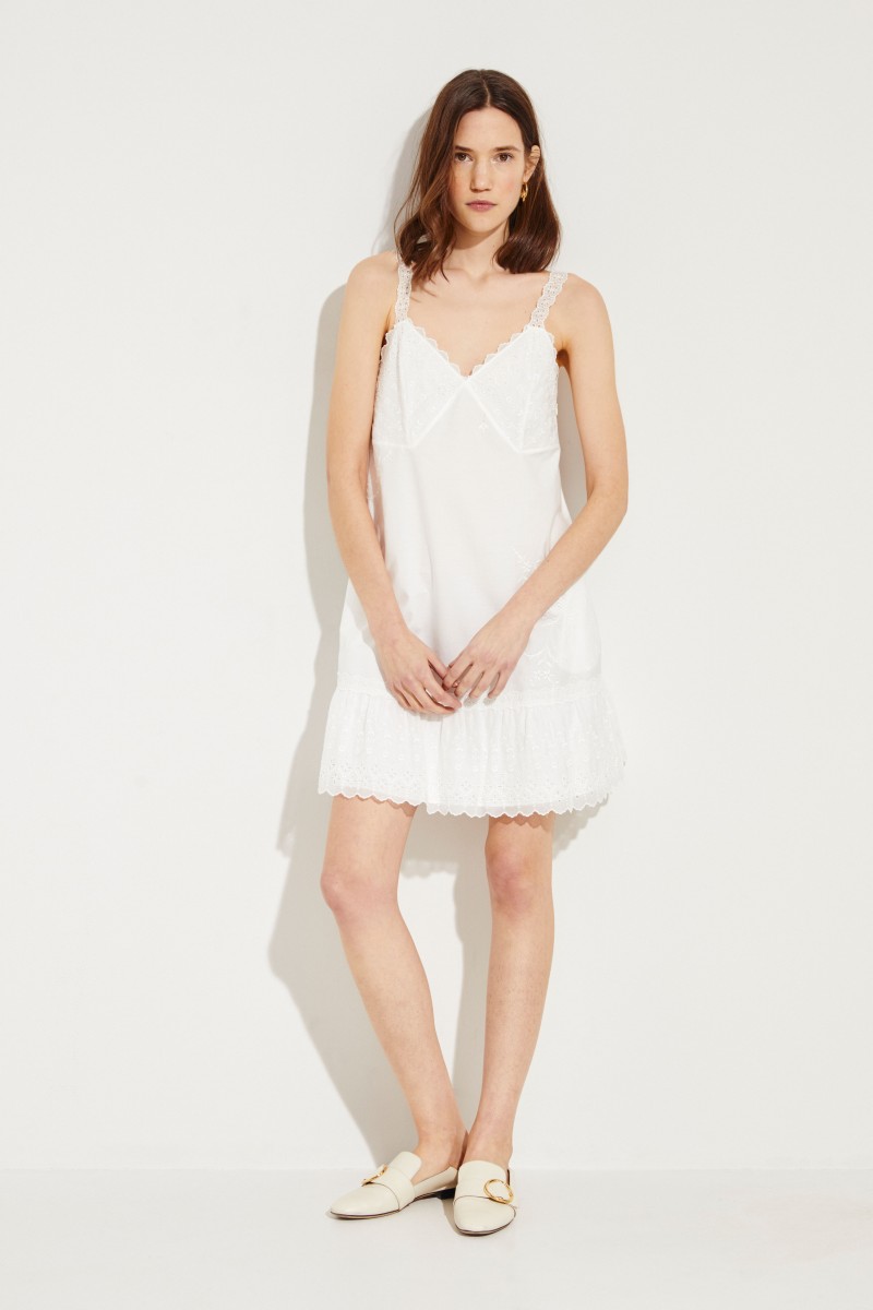 Baumwoll-Kleid mit Stickerei Weiß