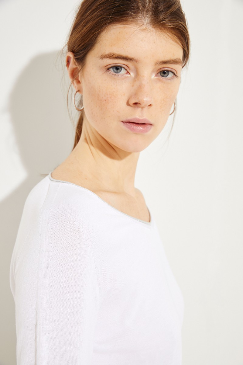 Baumwoll-Pullover mit Lurexdetails Weiß