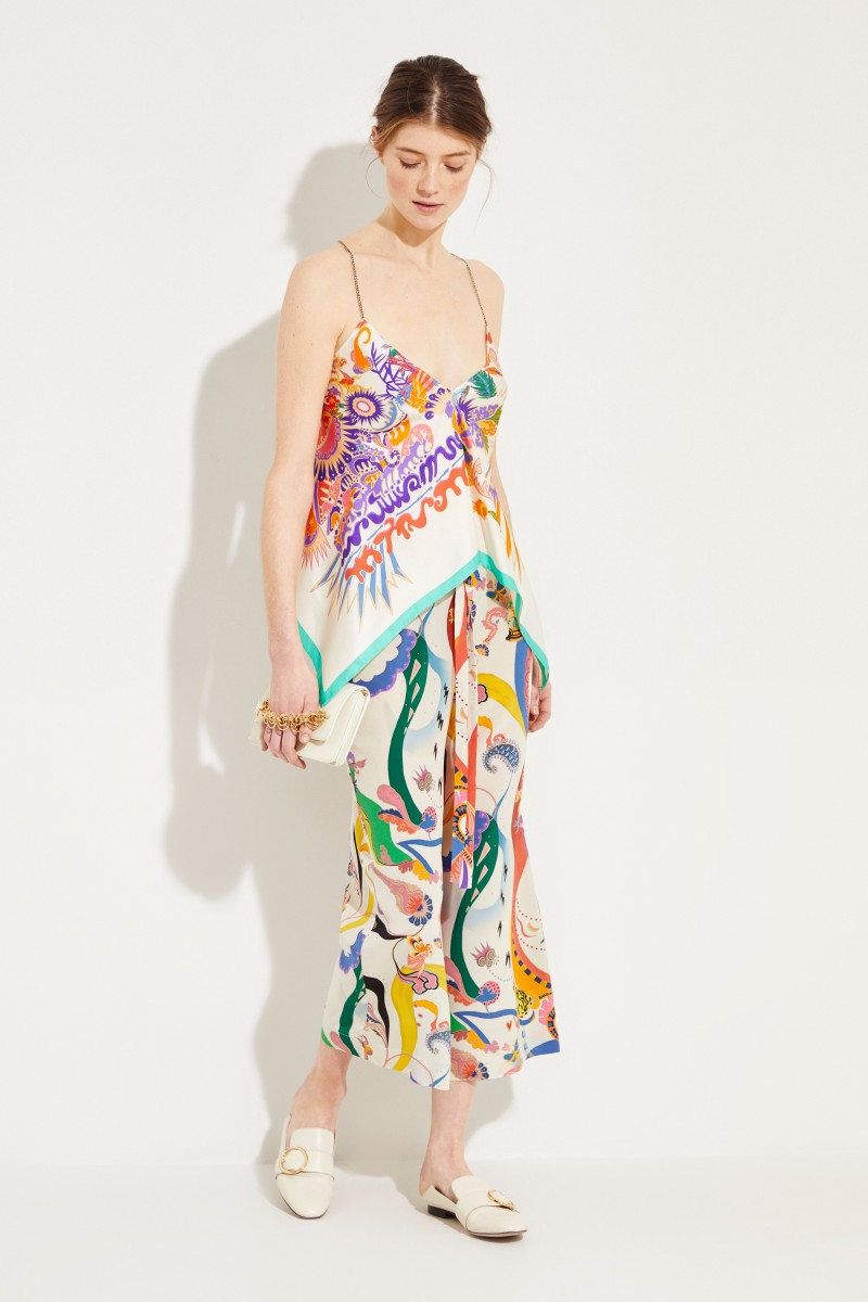 Seiden-Top mit Print Weiß/Multi