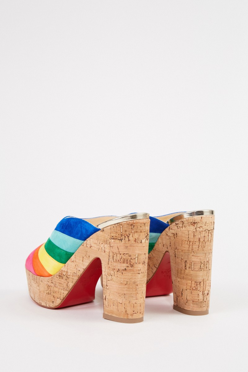 Christian Louboutin Veloursleder-Mules 'O Sister' Cork/Multi