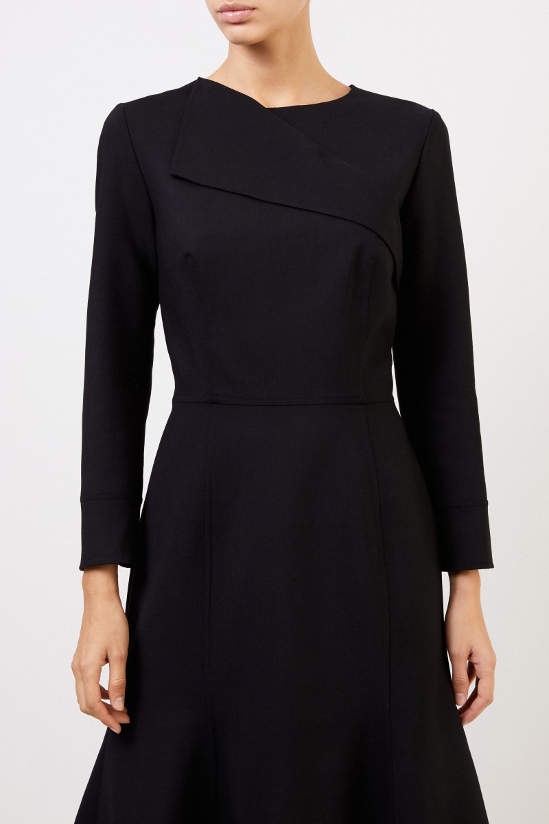 Woll-Cocktailkleid mit Faltendetails Schwarz