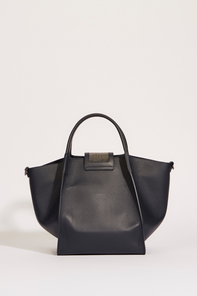 Leder-Tasche 'Viola' mit perlenverzierter Lasche Blau