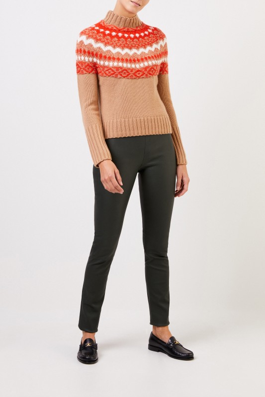 Iris von Arnim Handstrick Cashmere-Pullover 'Herti' Camel/Multi