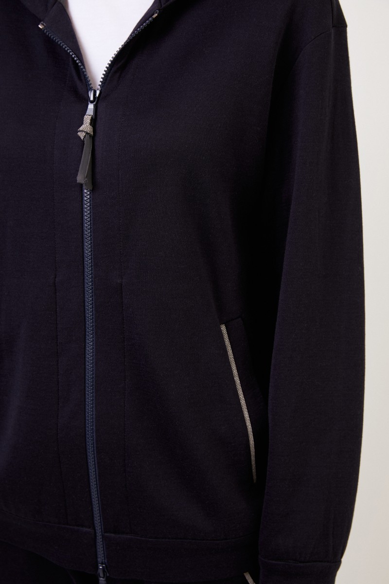 Brunello Cucinelli Baumwollhoodie mit Perlenverzierung Marineblau