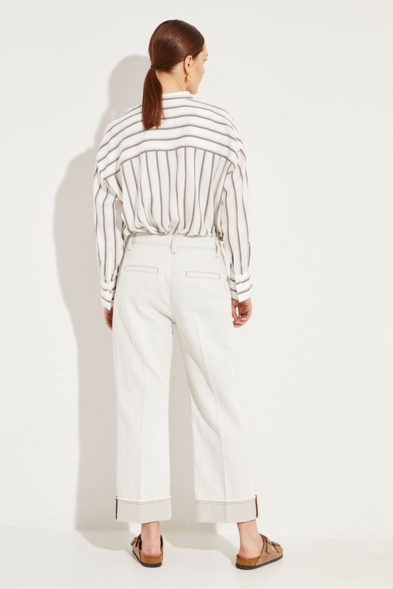 Baumwoll-Leinen-Hose mit Struktur Beige