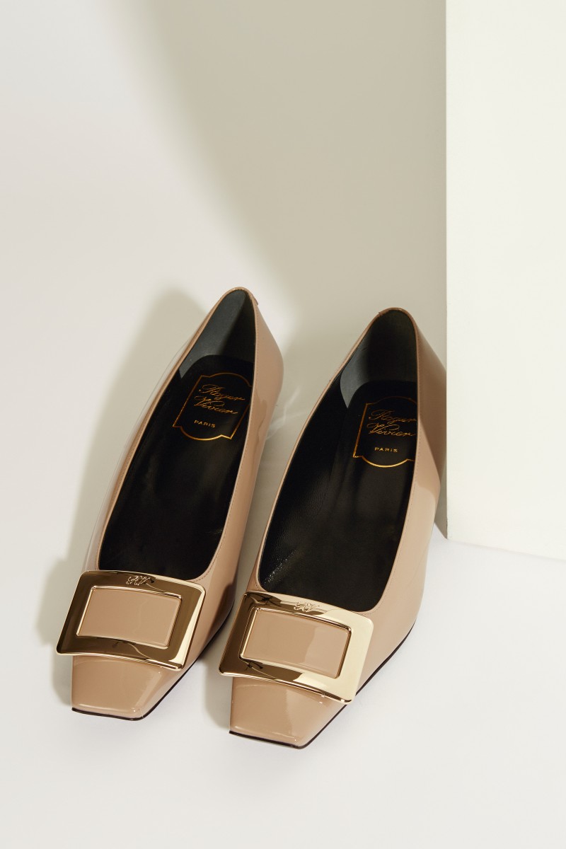 Lackleder-Flat 'Belle Vivier' mit Schnalle Taupe