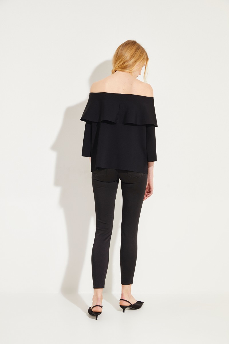Off-Shoulder Bluse mit Volant Schwarz