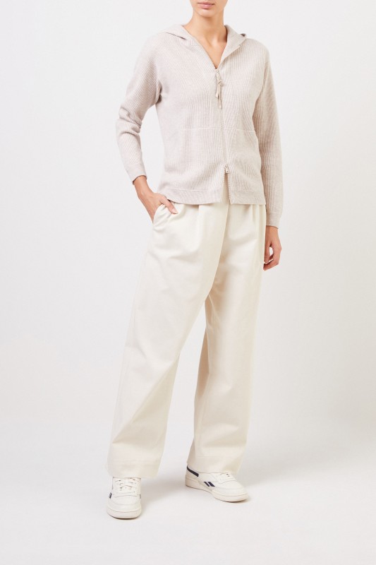 Brunello Cucinelli Cashmere-Sweatjacke mit Kapuze und Perlenverzierung Beige