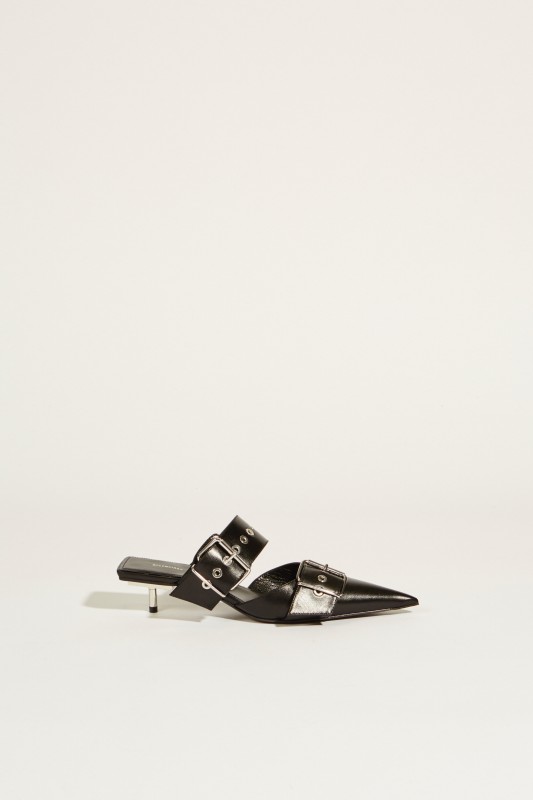 Leder-Mule mit Schnallen Schwarz