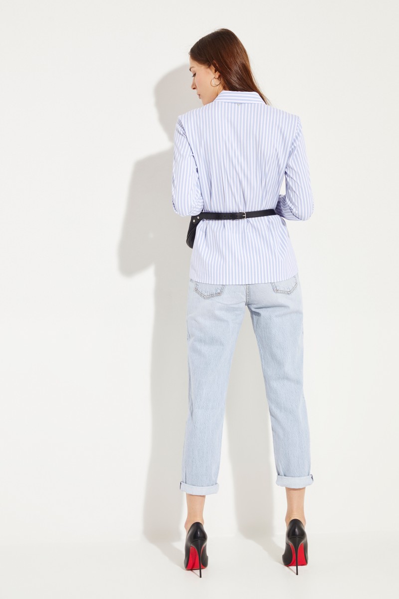 Gestreifte Baumwoll-Bluse Blau/Weiß