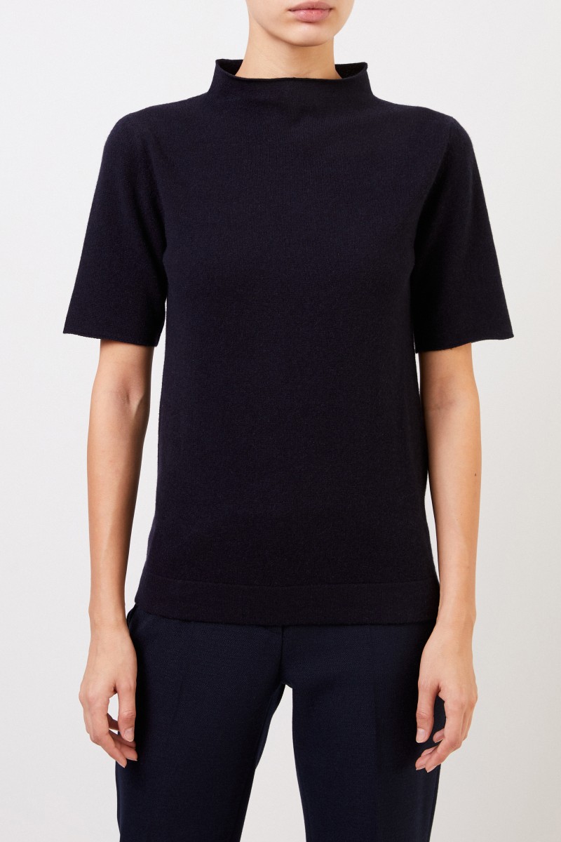 Fabiana Filippi Kurzarm Woll-Seiden-Pullover Marineblau