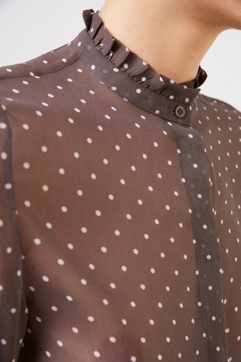 Seidenbluse mit Polka-Dots 'Mabel' Taupe