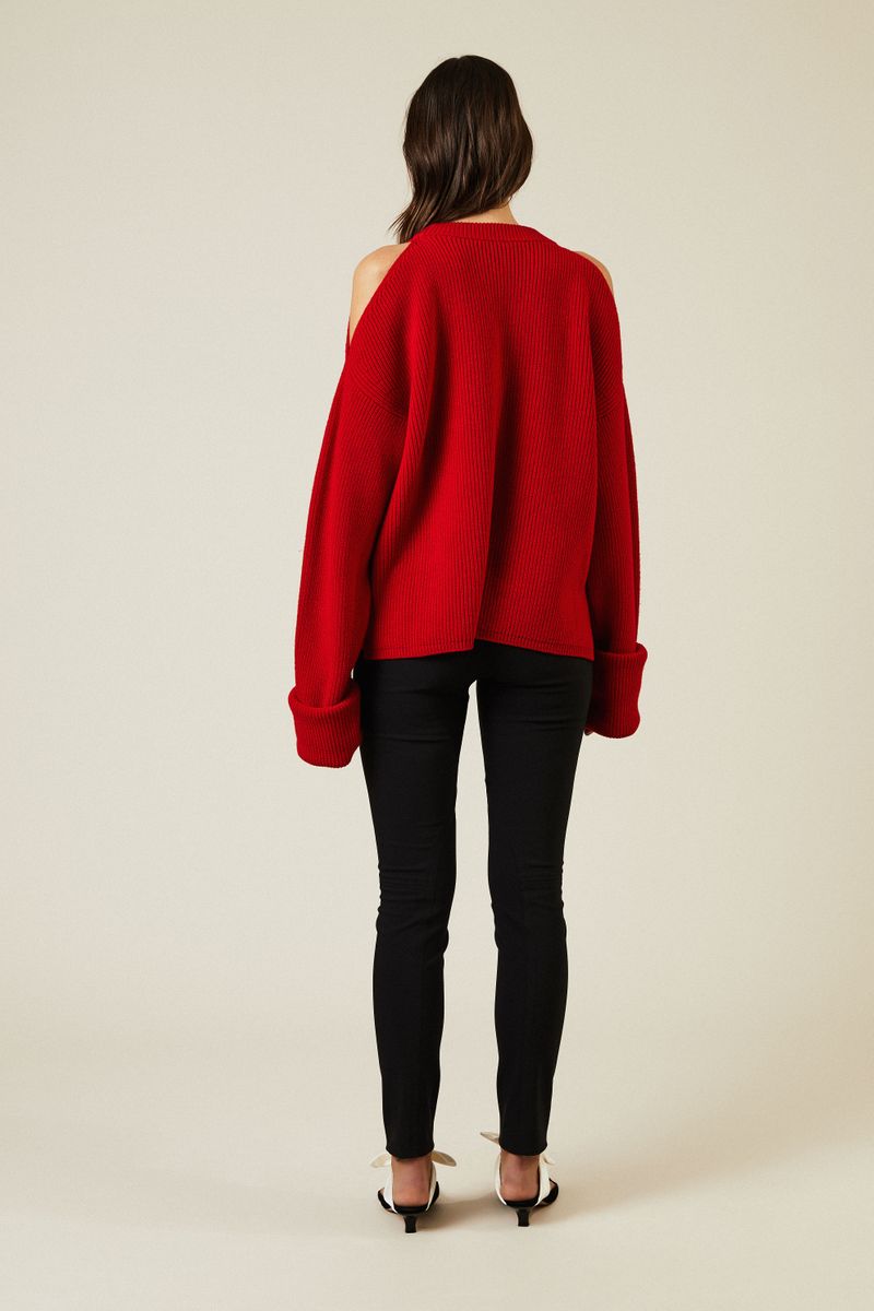 Oversize Woll-Pullover mit Cut-Outs Rot