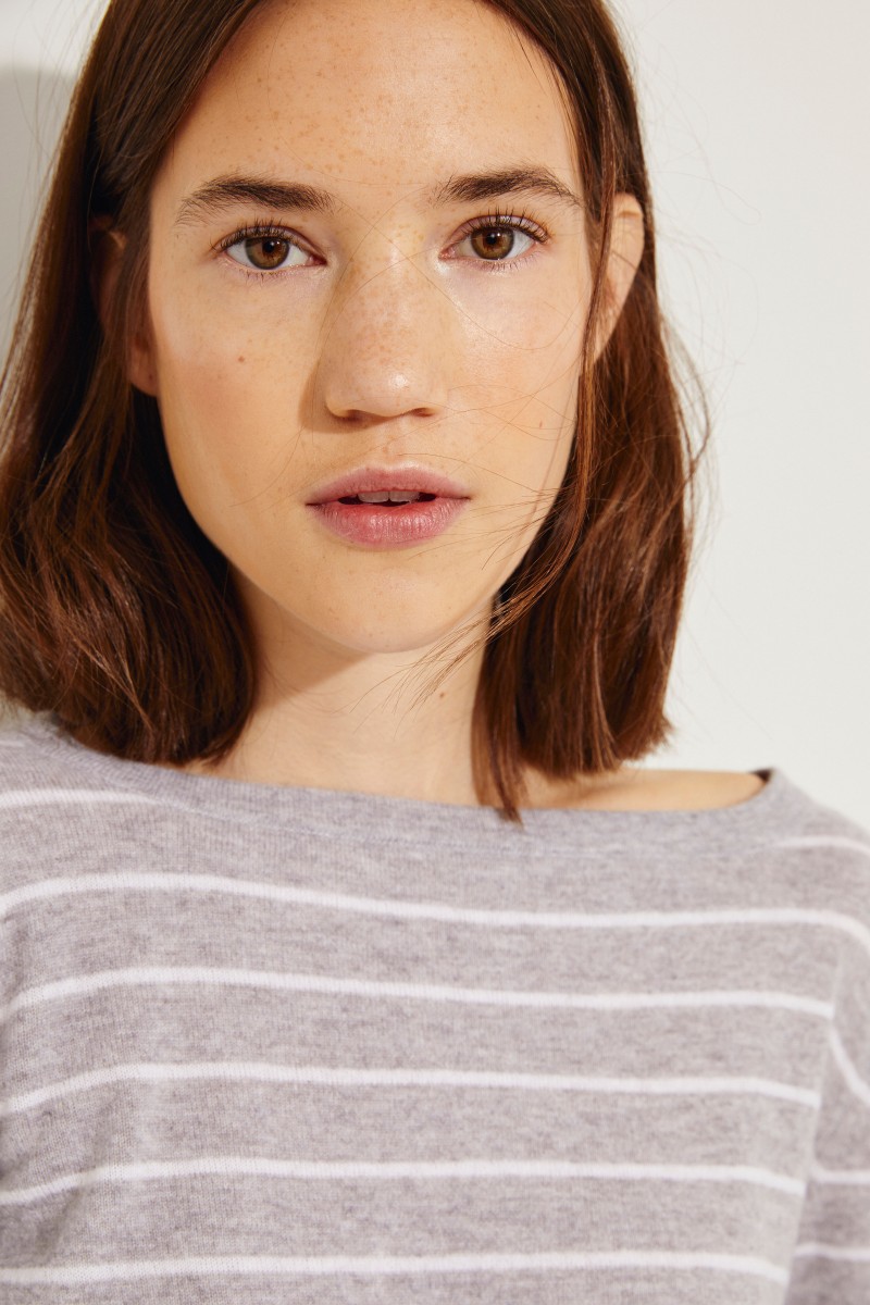 Cashmere-Pullover mit Schleifenverzierung Grau/Weiß