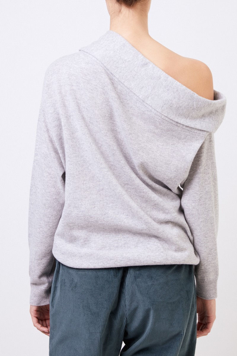 Brunello Cucinelli One-Shoulder Cashmere-Pullover Grau