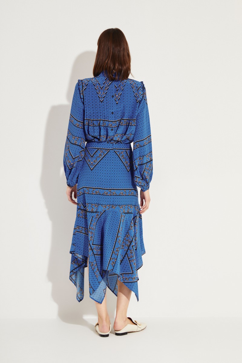 Seiden-Rock mit Print Blau