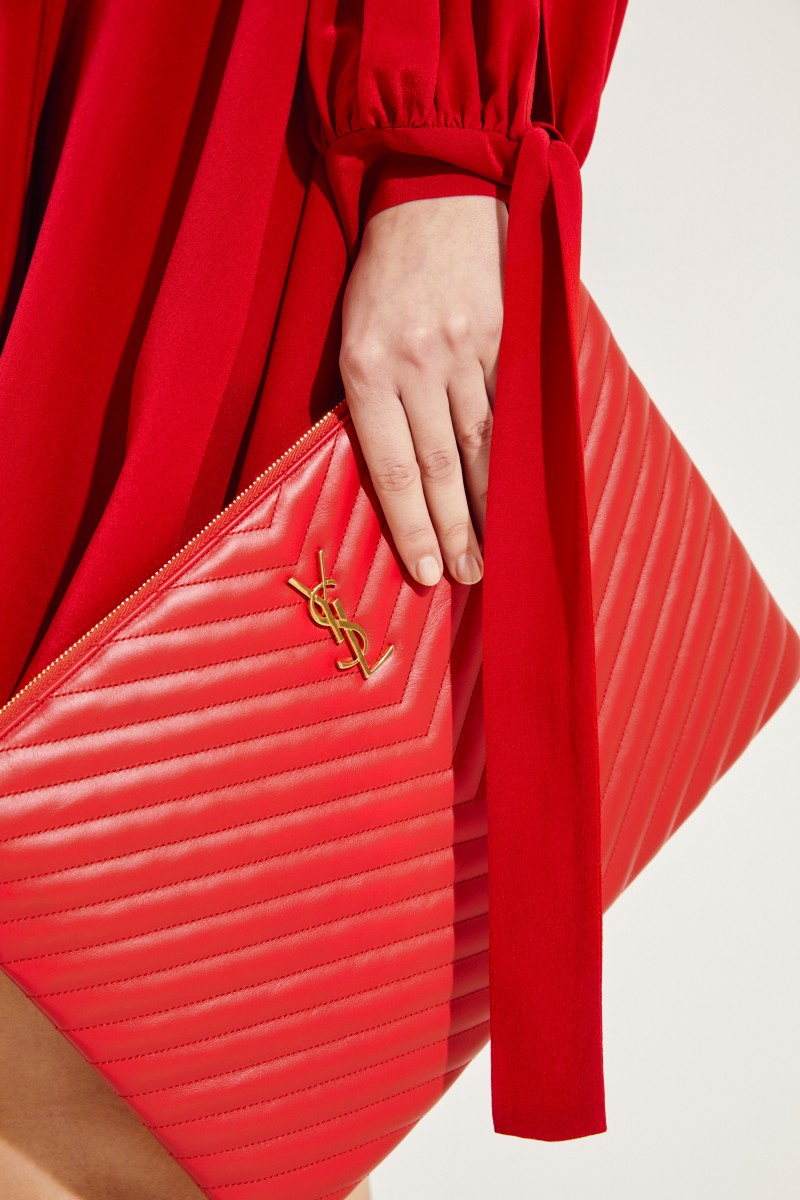 Gesteppte Leder-Clutch L mit Logo Rot