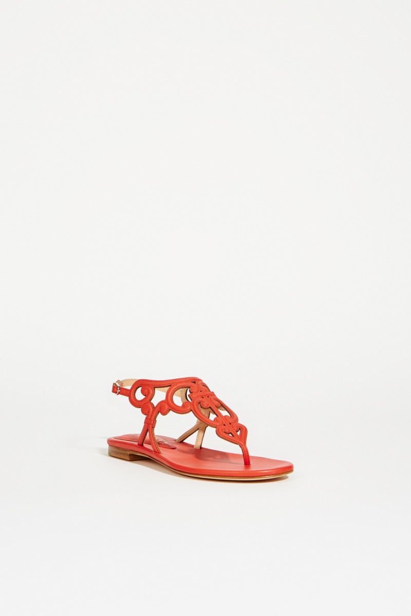 Leder-Sandale mit Verzierungen Rot