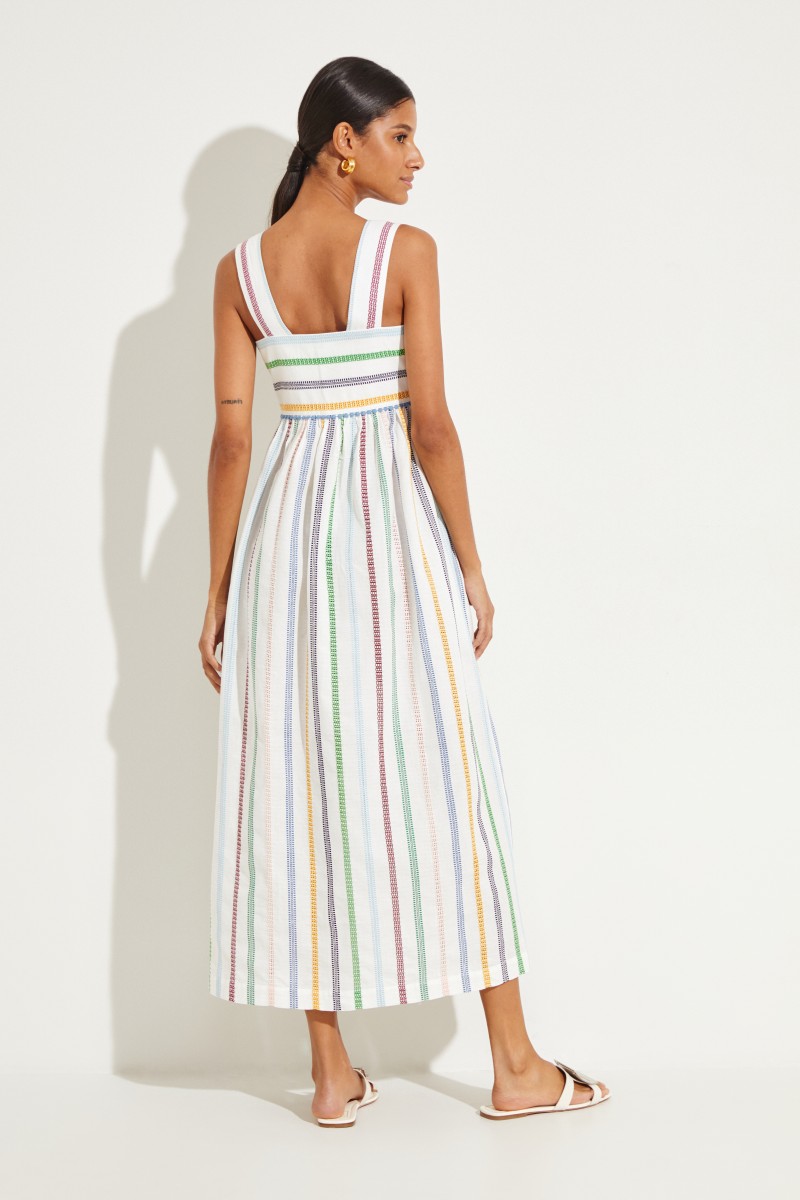 Baumwoll-Kleid mit Streifen Weiß/Multi