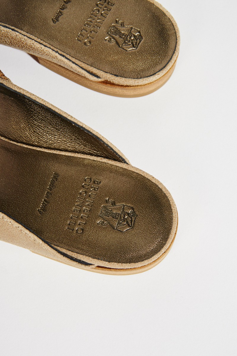Leder-Mule mit Perlenverzierung Beige