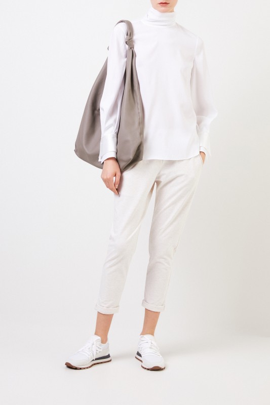 Seiden-Bluse mit Turtle-Neck Weiß