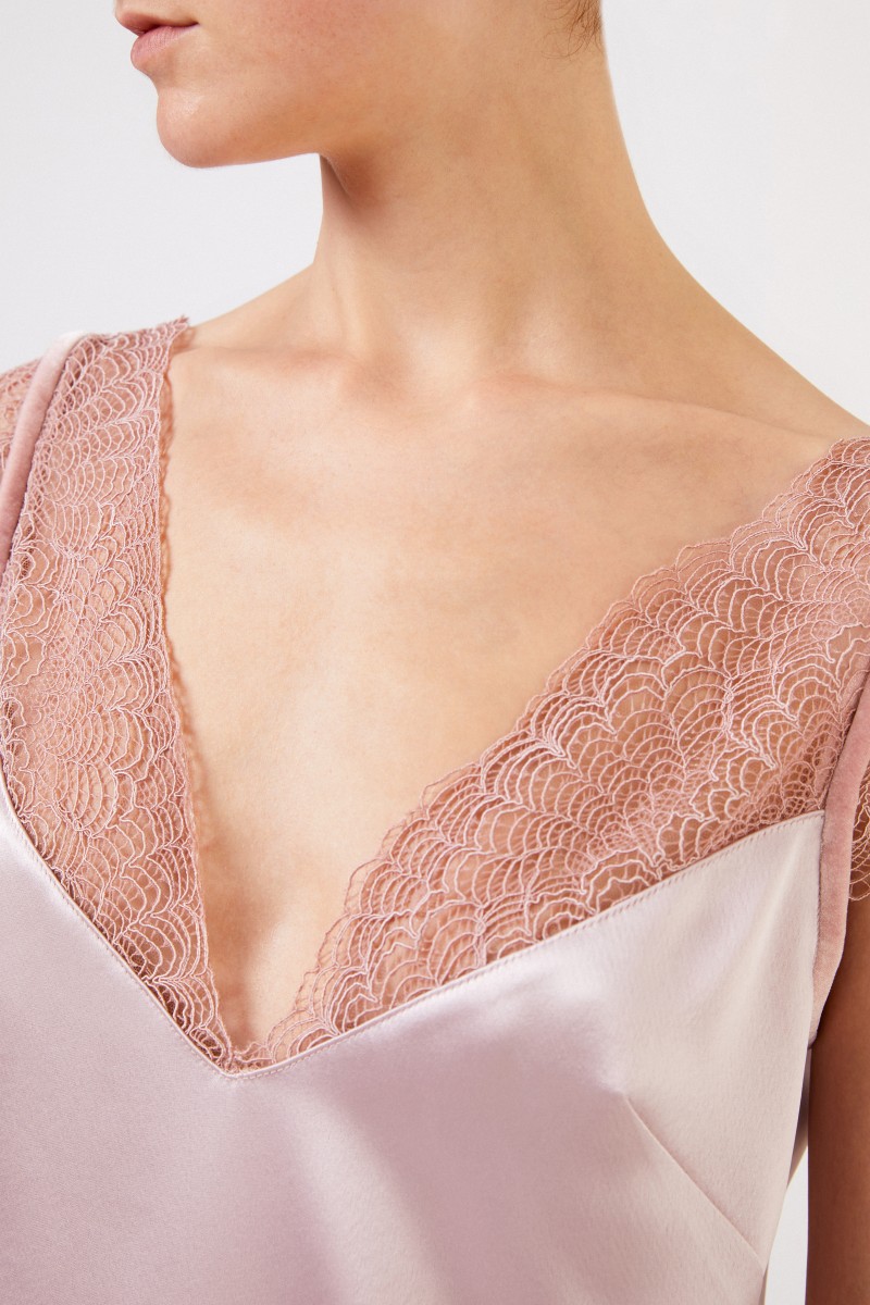 Talbot Runhof Top mit Spitzendetails Rosé