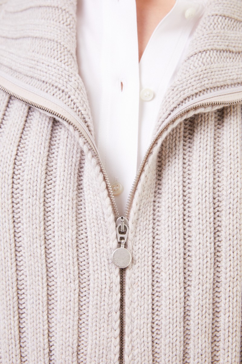 Fabiana Filippi Woll-Cashmere-Jacke mit Strickeinsatz Hellgrau
