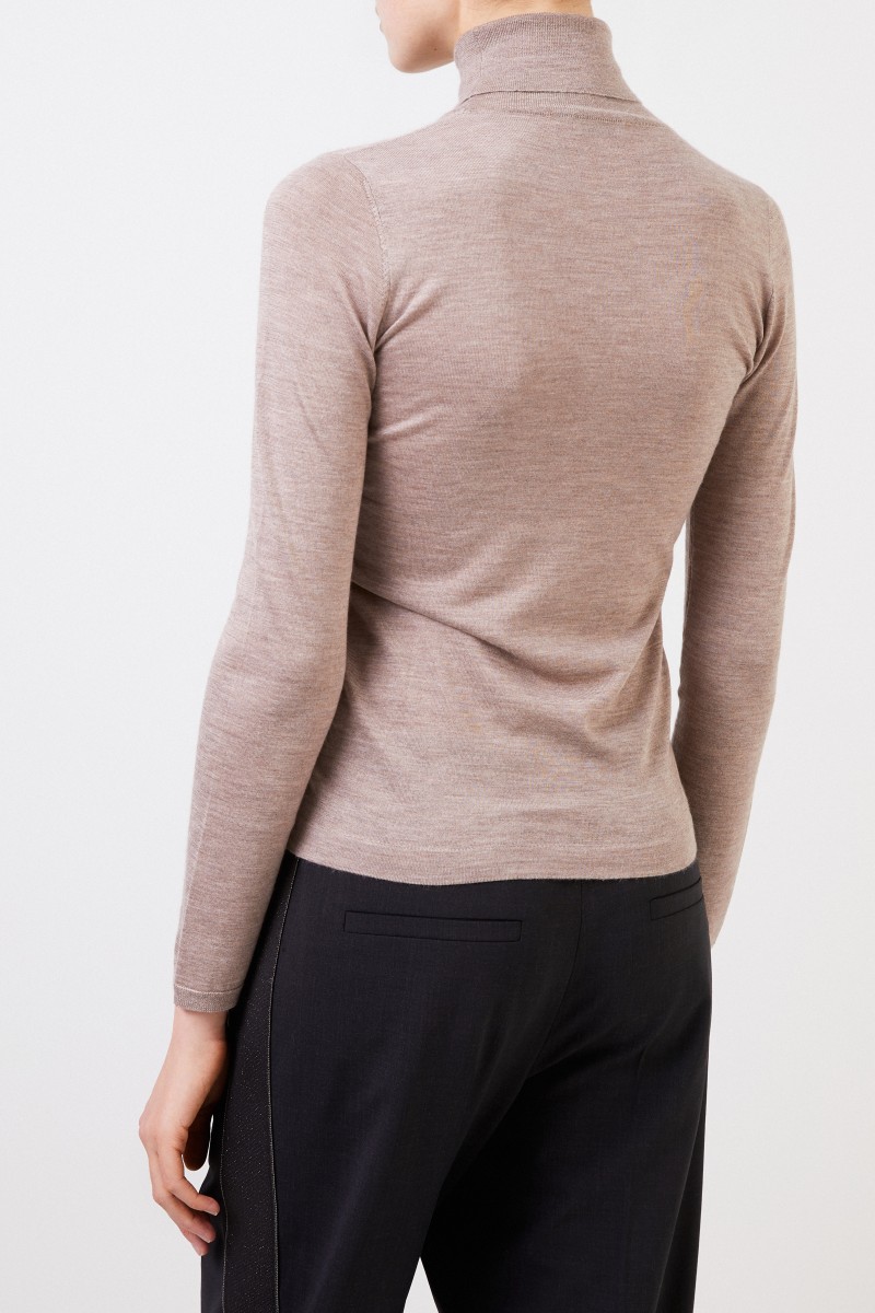 Brunello Cucinelli Cashmere-Seiden-Rollkragenpullover Taupe