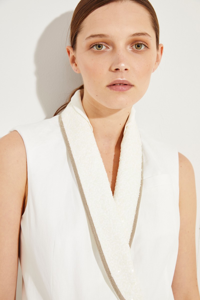 Baumwoll-Leinen-Jumpsuit mit Paillettendetails Weiß