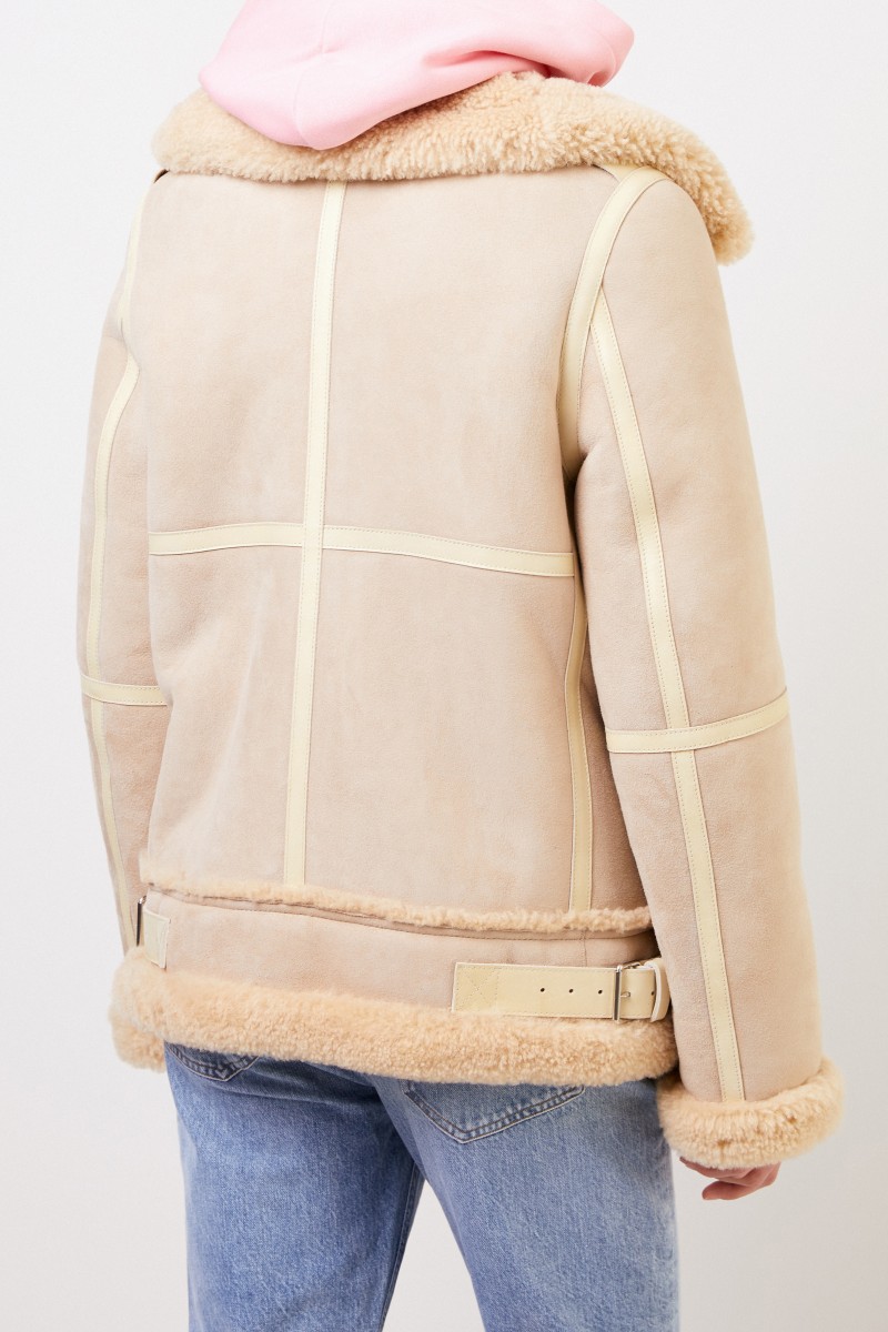 Lammfelljacke im Pilotenstil Sand/Wheat Beige