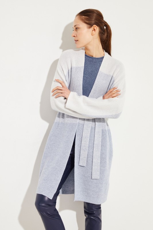 Cashmere-Leinen-Cardigan Blau/Weiß