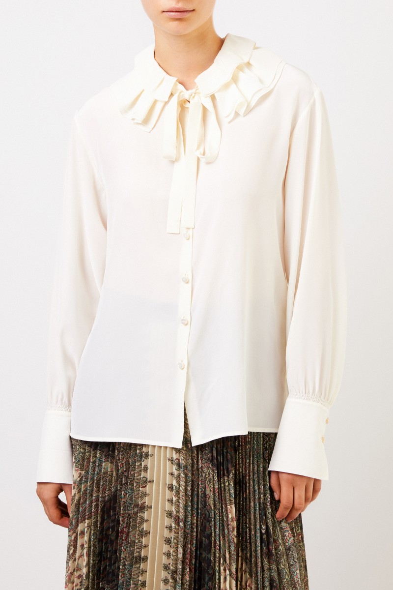 Chloé Seidenbluse mit Rüschenkragen Vanilla Ice
