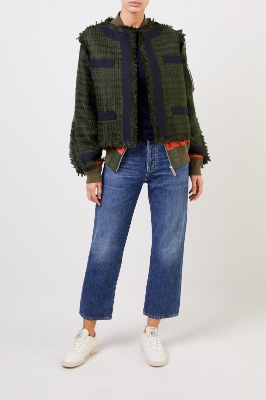 Sacai Bomberjacke mit Struktur Khaki/Marineblau