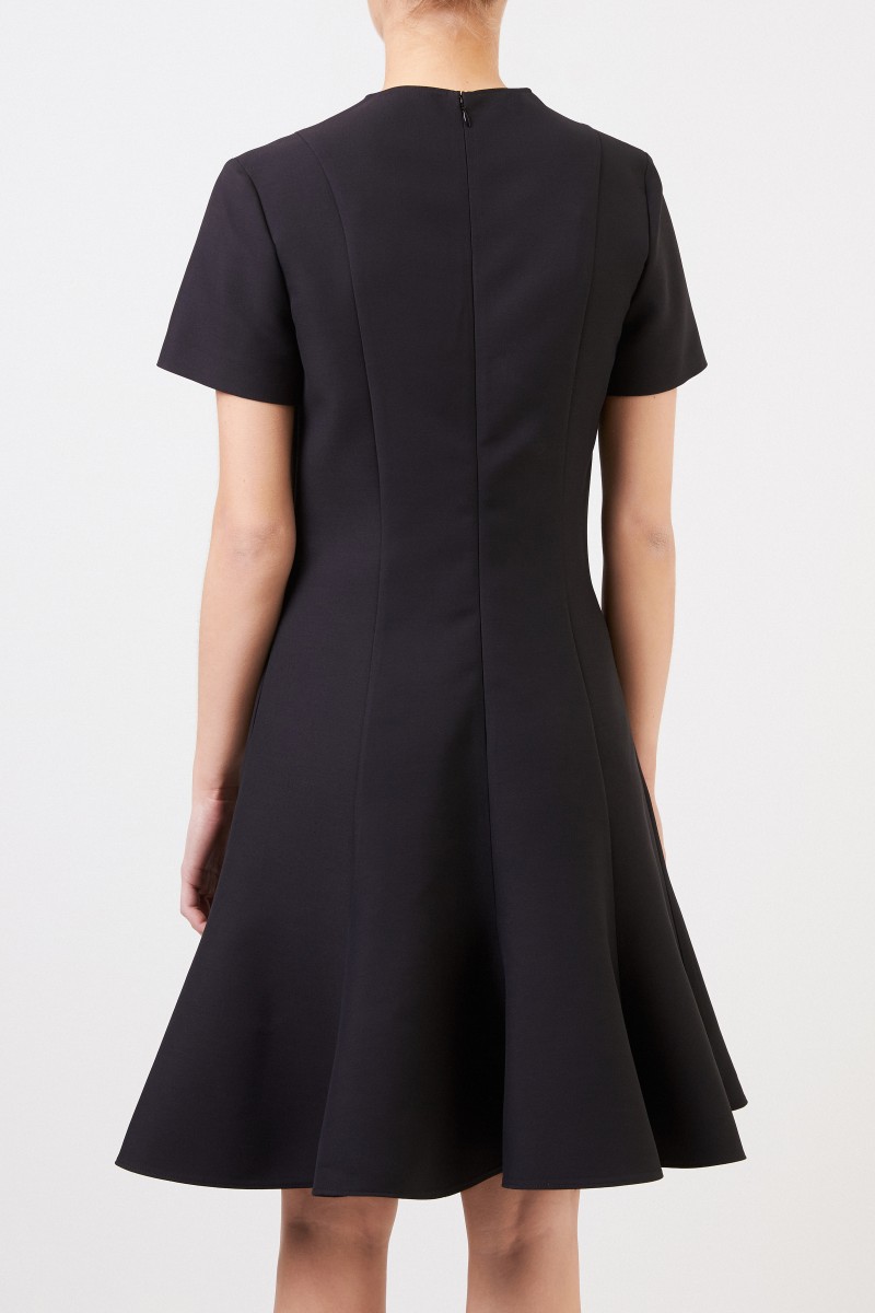 Wool dress with flounce black