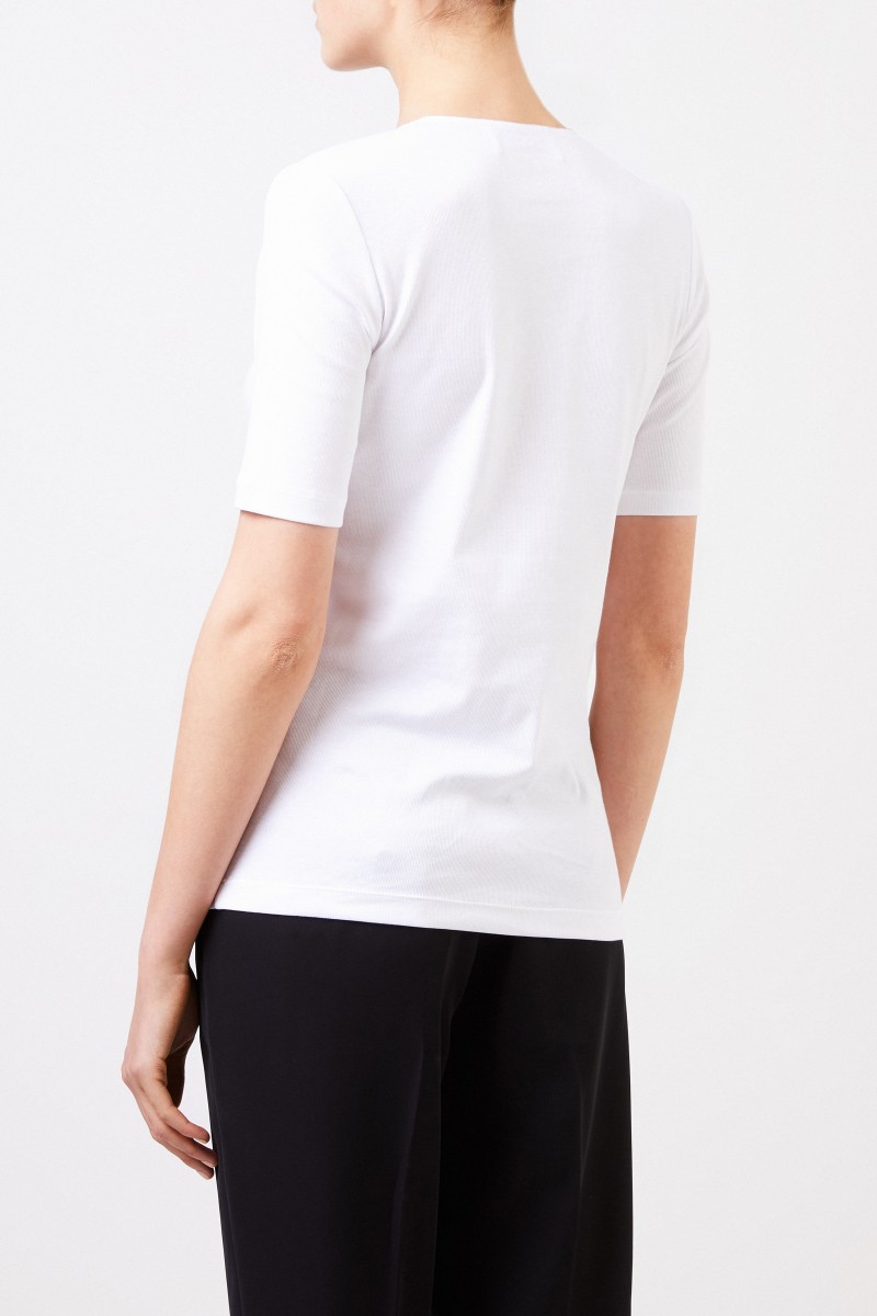 Feinripp-Shirt mit Perlenverzierung Weiß