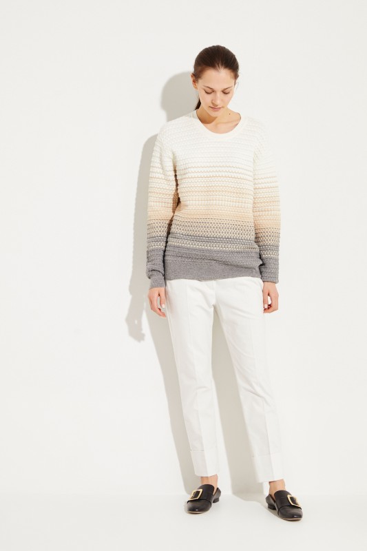 Woll-Pullover mit Strickmuster Beige/Grau