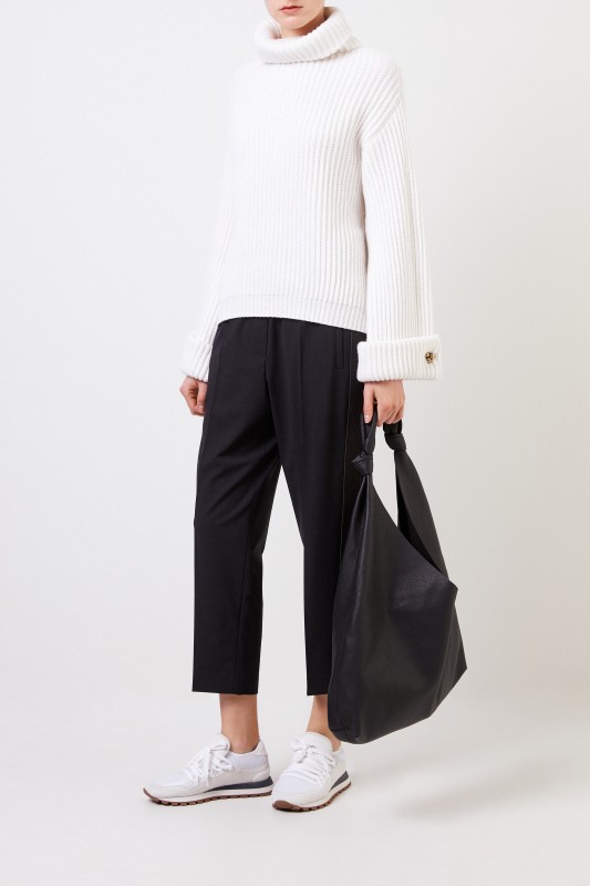 Brunello Cucinelli Cashmere-Rollkragepullover mit Verzierung Weiß