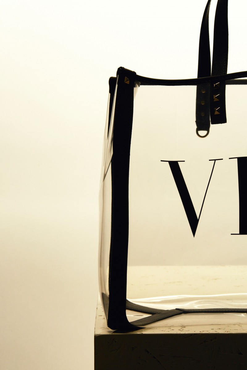 Shopper 'VLTN' mit Lederdetails Transparent/Schwarz