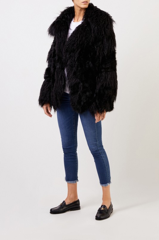 Stella McCartney Langhaar Faux Fur Jacke Schwarz