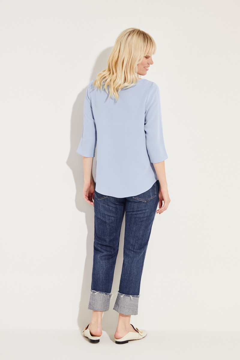 Seiden-Bluse 'Amber' mit 3/4-Arm Blau