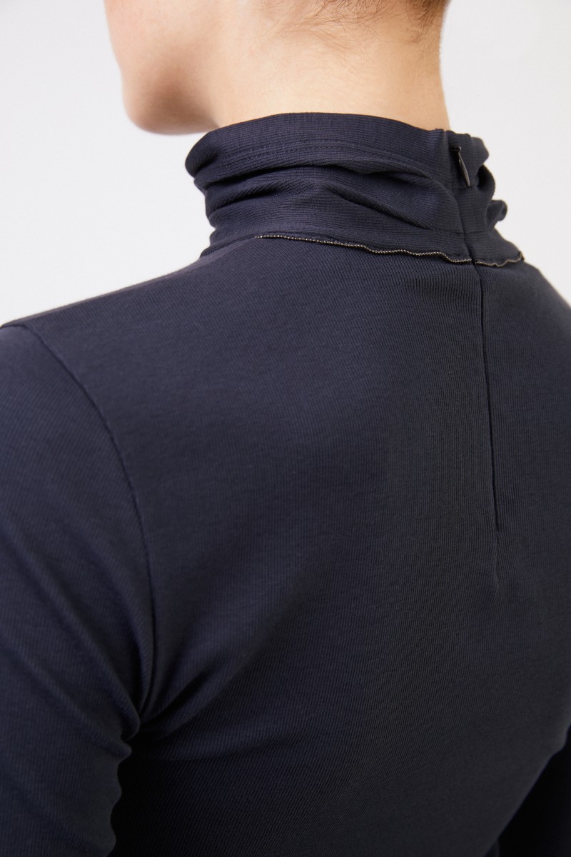 Brunello Cucinelli Geripptes Baumwoll-Longsleeve mit Turtle-neck Blau