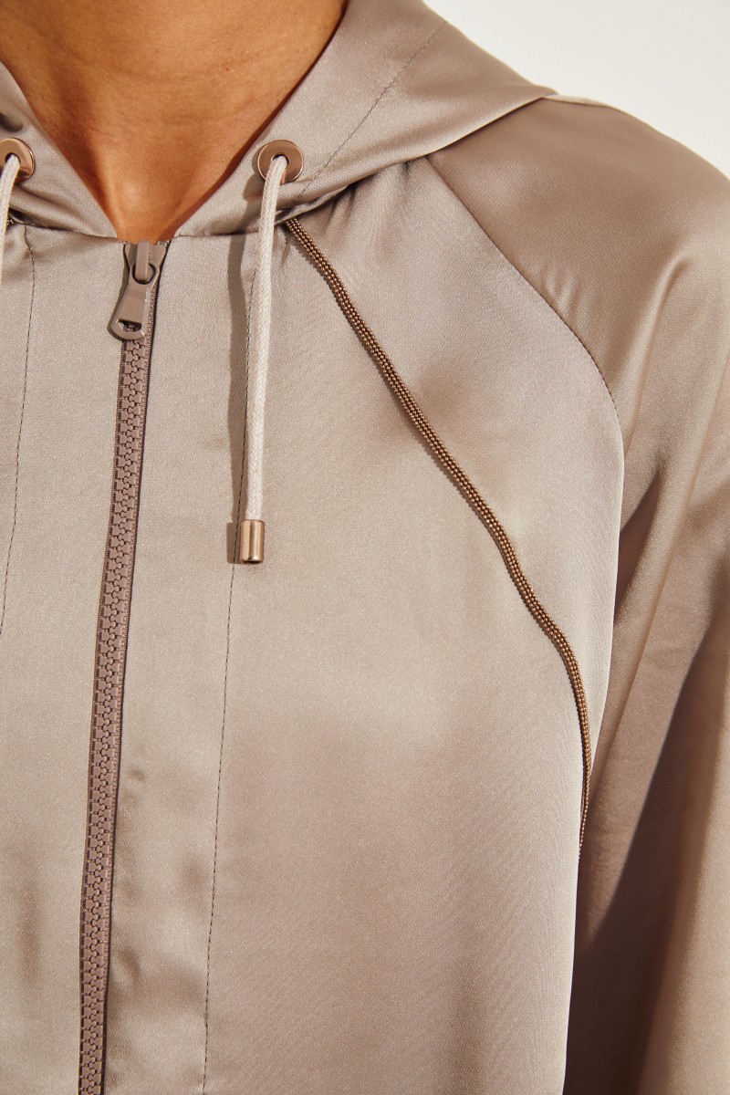 Cardigan mit Kapuze und Perlenverzierung Taupe