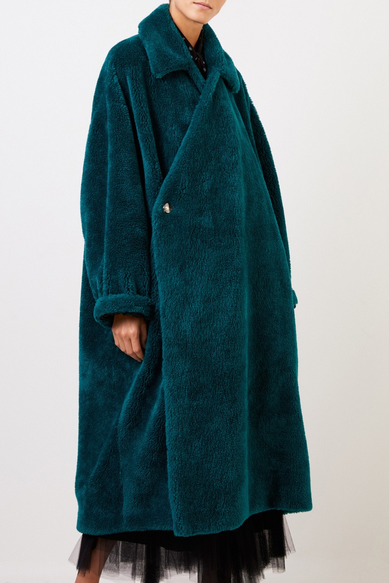 Balenciaga Langer Kunstfell-Mantel Dunkelgrün