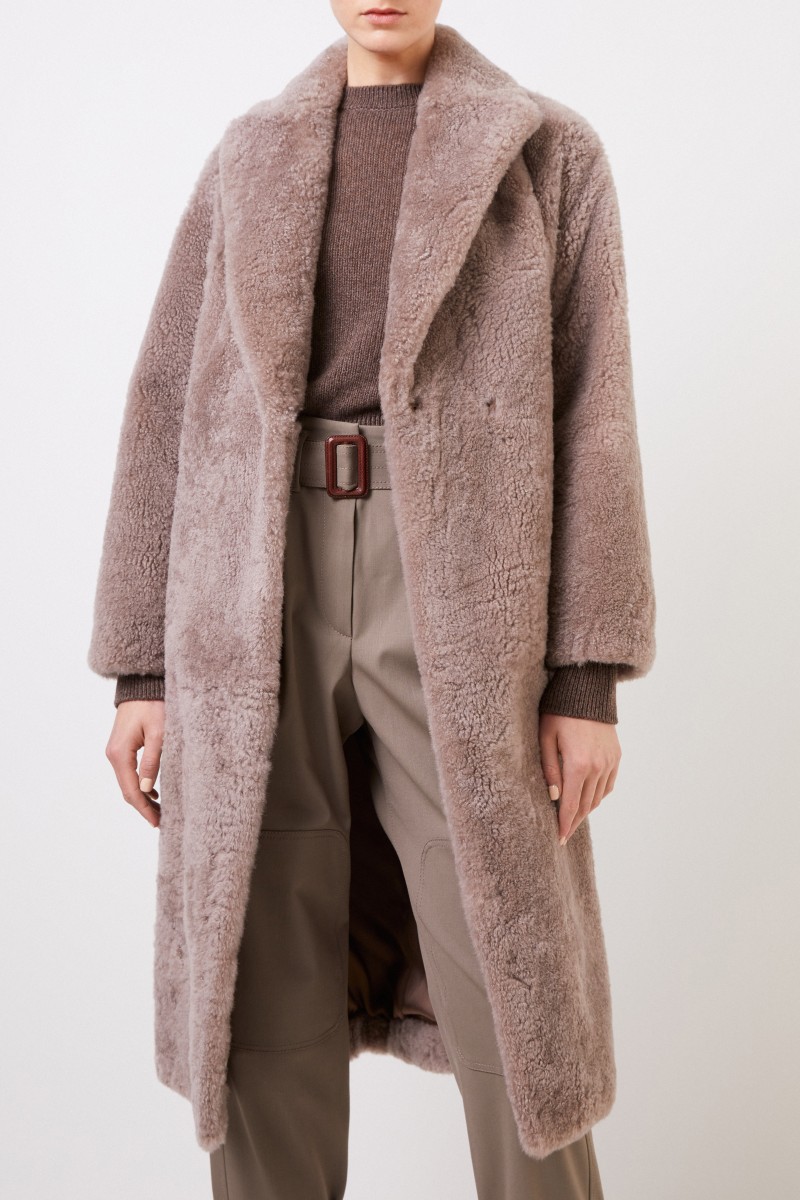 Cashmere-Pelz-Mantel mit Gürtel Braun