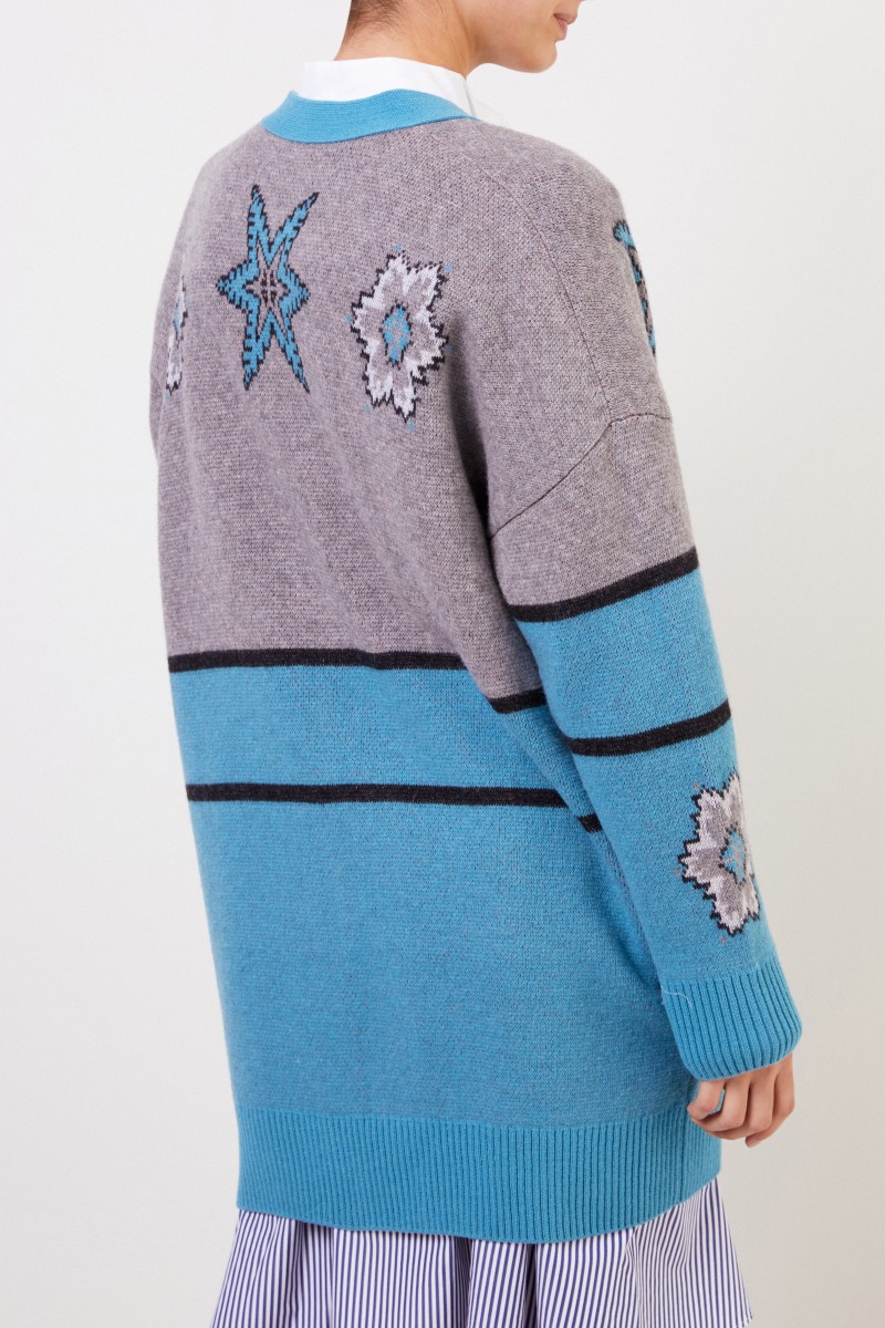 Woll-Cardigan Grau/Blau