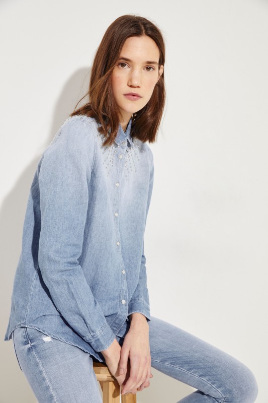 Jeanshemd mit Steinbesatz Blau